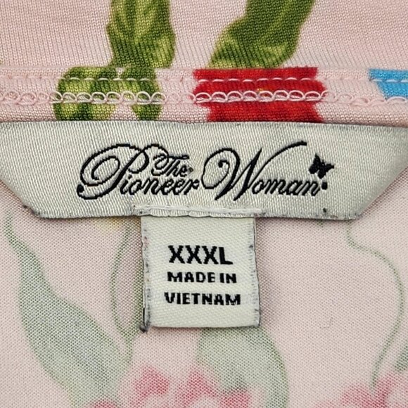 Pioneer Women Pink Floral Popover Top Size XXXL, 3XL,  V Neck, Large Pink Flower - Picture 4 of 9